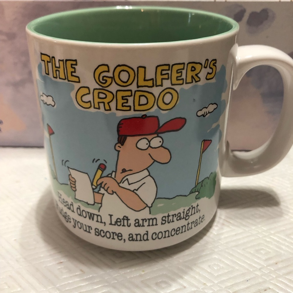 The Golfer's Credo Cartoon Mug - White and Green